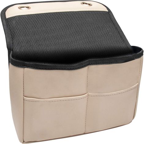 Sollbry Organizador para asiento trasero de coche, universal, de piel sintética, con múltiples bolsillos, portátil, para colgar gafas, teléfono, monedas, tarjetas y botellas, color beige. (1/5)