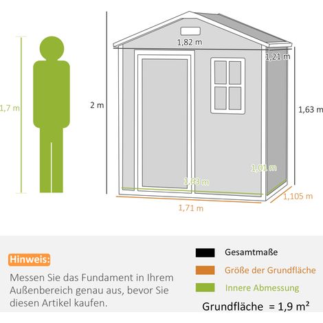 Abri de jardin 1,9 m² (182 x 121 x 200 cm) avec toit en pente, plancher et porte verrouillable. (1/5)