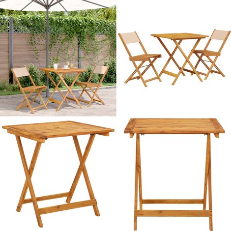 Ensemble de bistro 3 pcs beige tissu et bois massif - Meubles De Jardin - Salon De Jardin - Set De Bistro - Mobilier Extérieur - Acacia Massif - Home & Living (1/5)