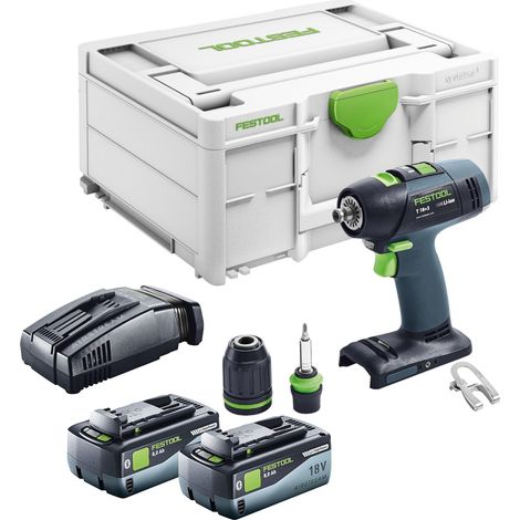 Festool T 18+3 Basic Perceuse-visseuse sans fil 18 V 50 Nm Brushless + 2x batterie 8,0 Ah + chargeur rapide + Systainer