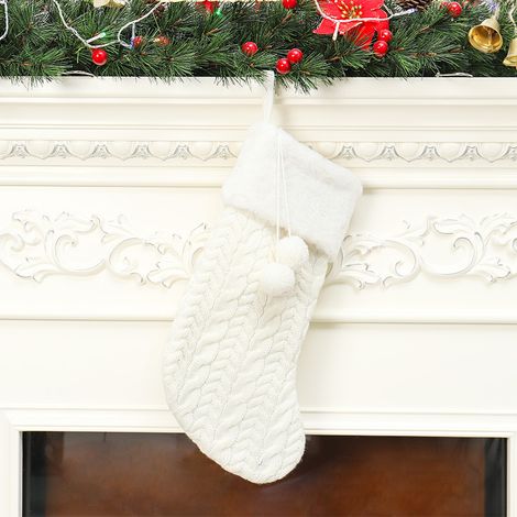 Chaussettes de Noël Personnalisées avec Manchette en Peluche, 2 Pompons, Chaussettes en Tricot en Gros pour Cheminée, Porte-Cadeaux Classique pour Fêtes, Déco de Noël Suspendue (1/4)