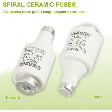 20A DII E27 R021 Fusibles Céramiques Spiralés Gg 500VAC Liens de Fusible Diazed pour la Protection des Câbles et des Lignes (Paquet de 10) (1/4)
