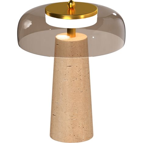 Lampe de table - HOMCOM - abat-jour en verre et base en travertin, lumière chaude 3000 K - 23 x 23 x 31 cm - ambre (1/5)