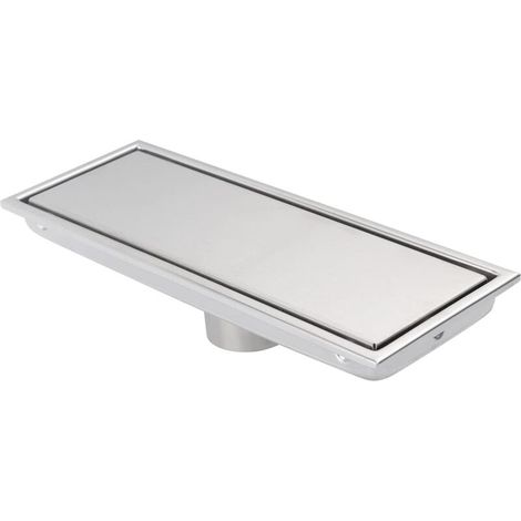 Caniveau de douche linéaire noir avec grille d'insertion en carrelage et couvercle amovible dissimulé, 10 x 30 cm, argent