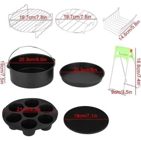 Friteuse à air - FOLAYA - Airfryer - Kit d'accessoires 8 pièces - Acier inoxydable - Noir et argent (1/4)