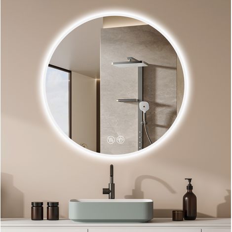 Runder LED-Spiegel 70 x 70 x 3 cm aus Glas und silbernem Metall, beschlagfrei – MEUBLIV (1/5)