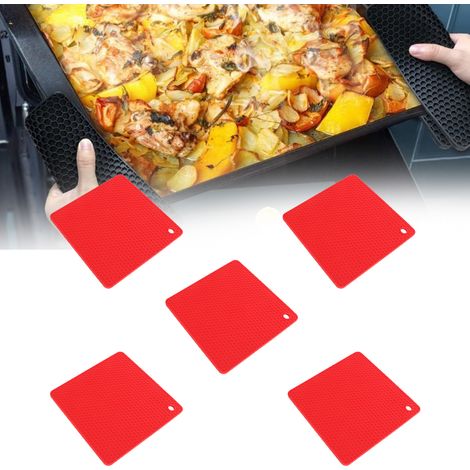 Tapis carré en silicone alvéolé, tapis résistant à la chaleur pour friteuse électrique, tapis résistant à la chaleur pour plats haute température, tapis carré en silicone pour bols, rouge. (1/5)