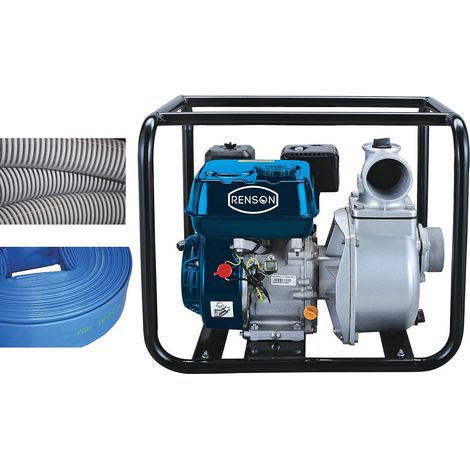 MOTOPOMPE EAUX CLAIRES 60M3/H AVEC FLEXIBLES ASPI ET REFOUL RENSON (1/2)