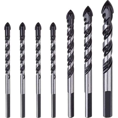 7 Piece Carbide Masonry Drill Bit Set for Porcelain, Tile, Concrete, Brick Walls, Glass, Mirrors, Plastic, Masonry and Wood (6, 6, 6, 8, 10, 12mm) (1/5)