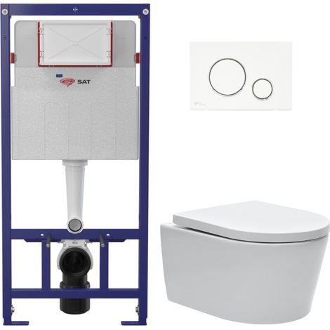 Swiss Aqua Technologies Pack WC Bastidor ECO 2L SAT + Inodoro suspendido SAT + placa blanco / cromo (STESTBRWR03-IN)