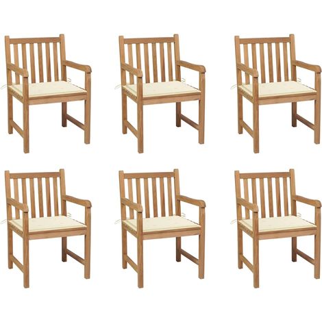 Lot de 6 Chaises de jardin - Chaises d'extérieur pour terrasse/jardin avec coussins crème Bois de teck massif BV879849 - BonneVie (1/5)