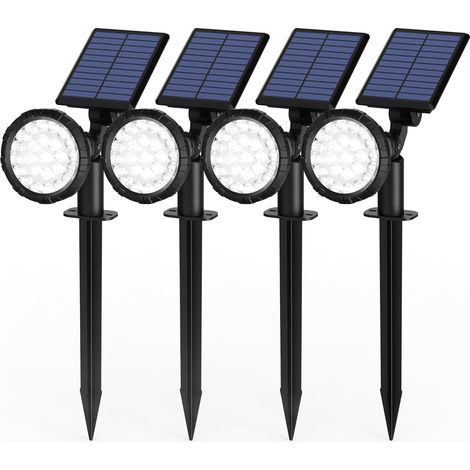 Set of 4 Outdoor Solar Spotlights, Solar Floodlights, IP65 Waterproof with 25 LEDs, Solar Lights for Paths, Outdoor Gardens, Fences (White) (1/5)