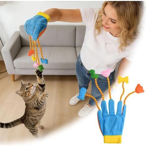 Gants interactifs pour chat - Cloches portables - Jouet en peluche à 5 doigts - Léger et amusant - Longue durée - Fournitures d'intérieur durables pour chats - Divertissement pour chat d'intérieur (1/5)