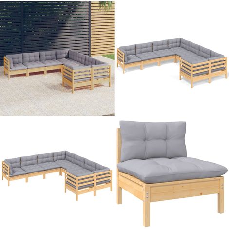 Salon de jardin 8 pcs avec coussins gris bois de pin solide - salon de jardin - salons de jardin - Home & Living (1/5)