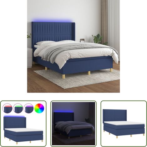 vidaXL LED-Streifen -  Boxspringbett mit Matratze & LED Blau 140x200 cm Stoff (1/5)