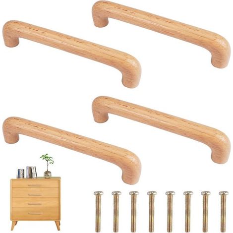 Poignées de meuble 4 pièces – Poignées de porte et tiroir entraxe 128 mm avec vis – Poignées modernes pour cuisine armoire et meubles – Aspect bois (1/5)