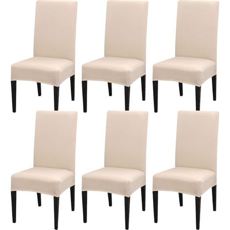 Housse de chaise extensible 6 pièces, amovible et lavable, adaptée à la décoration de la maison et du restaurant, blanc cassé (1/5)