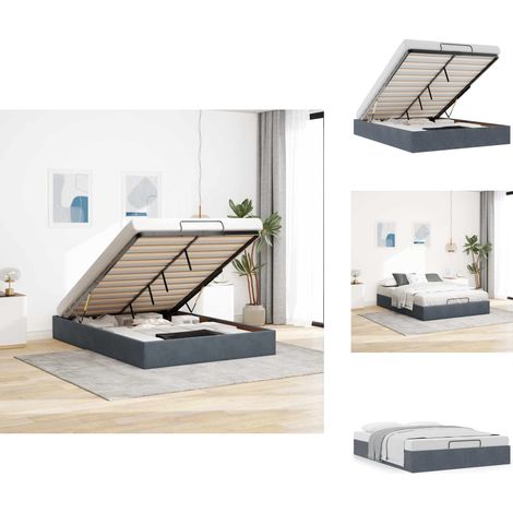 Cadre de lit ottoman sans matelas gris foncé 140x200 cm velours - Lit Ottoman - Lits Ottoman - Cadre De Lit - Cadre De Lit Avec Rangement (1/5)