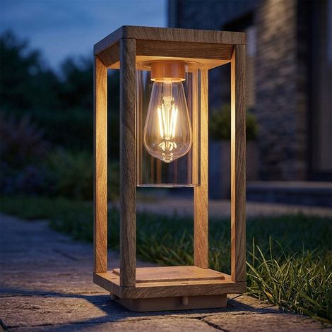Lanterna da esterno lampada da esterno effetto legno con sensore crepuscolare resistente alle intemperie IP44, plastica alluminio, 1x attacco E27, LxPxA 15x15x35 cm (1/5)