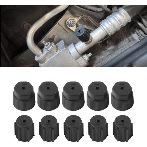 Paquete de 10 tapas para puertos de carga del sistema de aire acondicionado, kit de sellado para puertos del sistema de aire acondicionado, universal para la mayoría de los automóviles (negro) (1/5)
