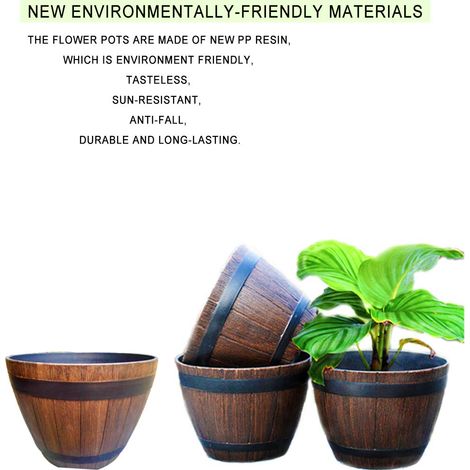 Ej.Life Blumentöpfe, Holzfass-Blumentopf, Dekorative Blumentöpfe, Kinderzimmer-Pflanztopf mit Drainagelöchern für Zimmerpflanzen, Blumen, Kakteen, Sukkulenten, Topf