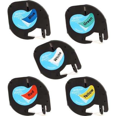 5 Rouleaux de Ruban Recharge pour Dymo LetraTag 12mm, Compatible Réf. 91331, Film Plastique Laminé