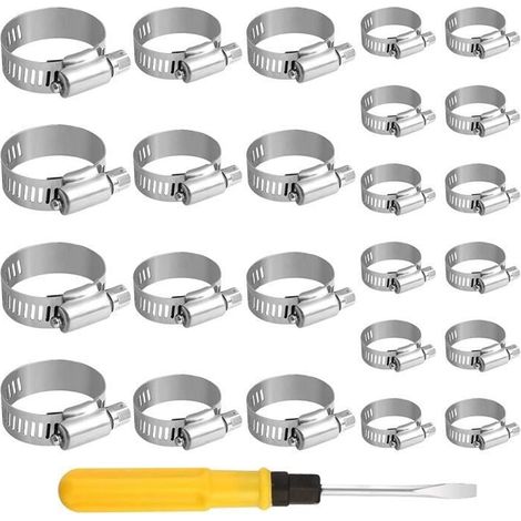 Ensemble de collier de serrage 10-38 mm Kit de serrage de tuyau à vis sans fin réglable pour tuyaux d'eau, plomberie, automobiles (1/4)