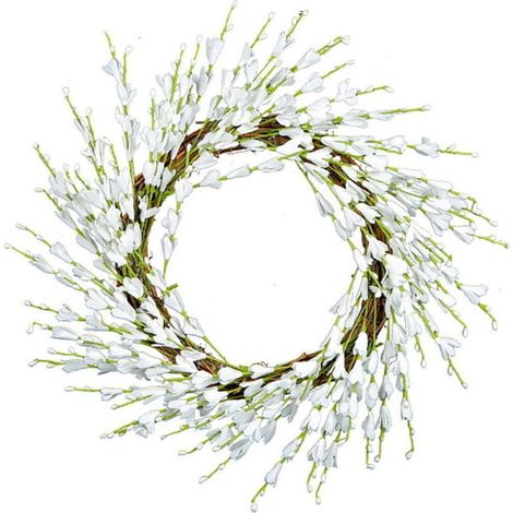 Couronne de porte en forsythia, 40 cm, style champêtre, ornée de grappes de fleurs, idéale pour la porte d'entrée, un mur, les fêtes et Noël. Décoration intérieure (1/4)