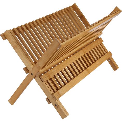 Égouttoir à vaisselle pliable et compact en bambou, outil de cuisine (1/5)