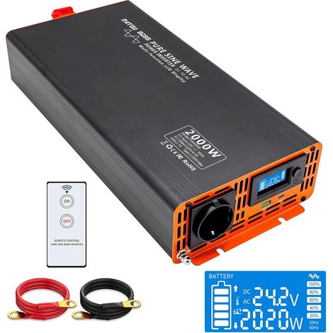 Convertisseur 24v 220v 230v Pur Sinus 2000W/4000W Onduleur, Transformateur 24V 220V Voiture Convertisseur de Tension avec écran LCD, Inverter pour RV Voiture, Caravane, Bateau, Camping (1/5)