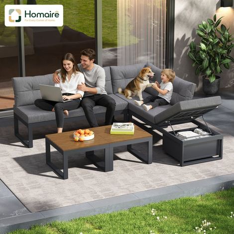 HOMAIRE Mehrzweck-Gartenmöbelset mit verstellbarer Rückenlehne, Liegefunktion, Komfortpolstern, Stauraum und wetterfestem Polyesterbezug für Terrasse, Balkon und Garten