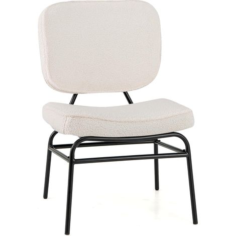 COSTWAY Sedia Relax Imbottita, Sedia da Lettura in Sherpa con Imbottitura in Spugna, Piedini Regolabili e Struttura in Metallo, Sedia Moderna per Soggiorno, Studio, Portata 150 kg (Beige) (1/5)