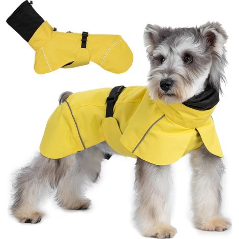 Imperméable pour Chien, Veste de Pluie Réglable avec Trou de Laisse et Bandes Réfléchissantes, Ultra-léger Manteaux Imperméables pour Petite et Moyenne Chiens (Jaune, XL) (1/5)