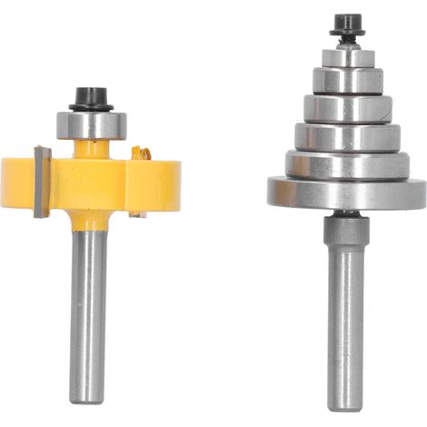 Jeu de fraises à mortaiser : diamètre de queue de 6,35 mm (1/4 po) avec 6 roulements, 9,5 mm (3/8 po), 12,7 mm (1/2 po), 15,9 mm (5/8 po), 19 mm (3/4 po), 22,2 mm (7/8 po), 28,6 mm (1-1/8 po)