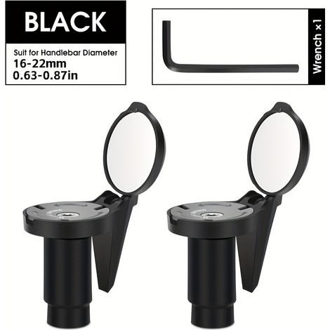 Zwei um 360° schwenkbare und faltbare Fahrradlenkerspiegel, verdeckte hochauflösende Weitwinkel-Konvexspiegel, schwarz, geeignet für Lenker mit 16-22 mm Durchmesser. (1/5)