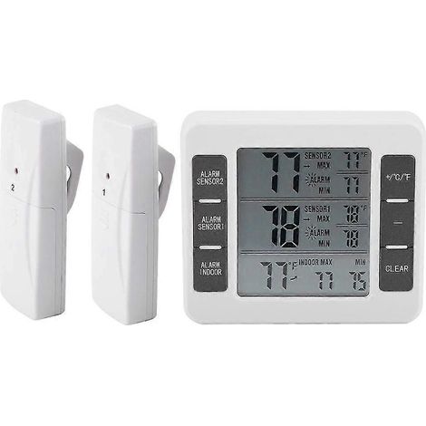 Thermomètre numérique pour réfrigérateur-congélateur avec alarme sonore et capteur sans fil. Affichage min/max. (1/5)