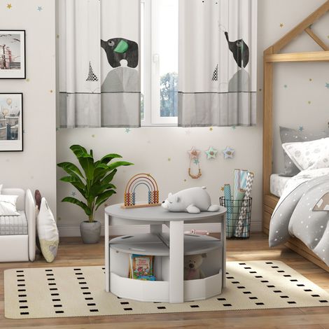 5-teiliges Kindertisch- und Hocker-Set, platzsparendes Holz-Tisch- und Stuhlset mit Stauraum, Grau