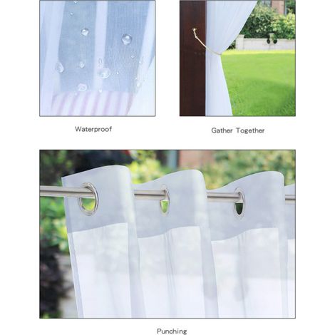 Rideau 1 pièce moderne et simple, imperméable, uni, transparent, perforé, en tissu Trilon, protection solaire et anti-UV. (1/4)