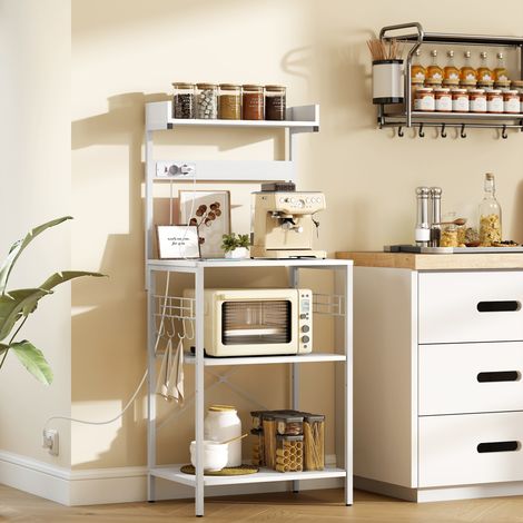 Blanc 60x42x137 cm - Étagère de cuisine doté de 2 prises Crochets réglables pour étagère micro-ondes