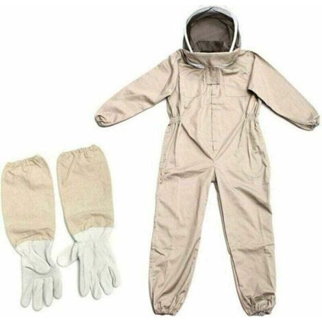 Combinaison d'apiculteur - Tenue professionnelle d'apiculture avec gants, vêtement à capuche de protection pour apiculteurs contre les guêpes, équipement anti-guêpes, couleur café, taille XL.