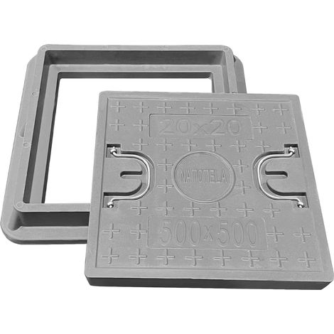 600x600mm Couvercle de regard en fibre de verre PRV,A15 tampon de regard en PRV avec cadre et poignée,Gris,Passage Libre:450x450mm,Pour pelouse,cour,jardin,trottoir,terrasse (1/5)