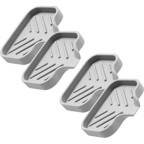 4 Pièces Porte-savonnette en Silicone avec Drainage pour Salle de Bain Cuisine, Plateau Rectangulaire Antidérapant, Design Moderne et Fonctionnel pour Comptoir ou Voyage (1/5)