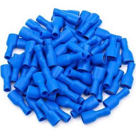 Cosses rapides isolées en vinyle bleu – 6,3 × 0,8 mm, section 1,5–2,5 mm², lot de 200 pièces (1/4)