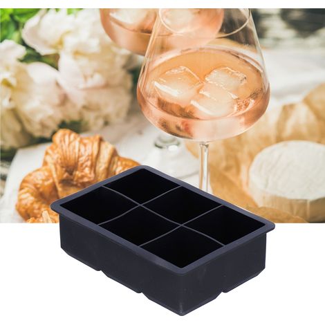 Bac à Glaçons Silicone Flexible Noir 6 Grilles Antiadhérent, pour Whisky Cocktails et Cuisine (16.5x11.5x4.9cm) (1/5)