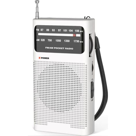 Portable Radio, AM(MW)/FM Battery Operated Radio, Transistor Pocket Radio with Excellent Reception, Excellent Sound Quality, Mini Portable Radio (AA) - White (1/5)