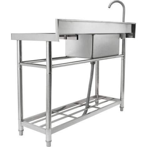 Mophorn – Évier utilitaire en acier inoxydable 39,4 x 19,1 x 37,4 po – Robinet flexible 360° – Drainage rapide avec tuyau PP – Pour cuisines et garages (1/5)