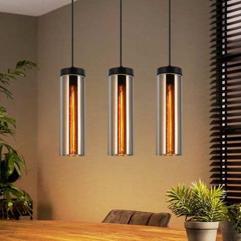 GBLY Hängelampe Vintage Esstisch Pendelleuchte Schwarz - 3 Flammig Hängeleuchte Höhenverstellbar E27 Esstischlampe Hängend Pendellampe Glas für Küchen Schlafzimmer Wohnzimmer (ohne Leuchtmittel)