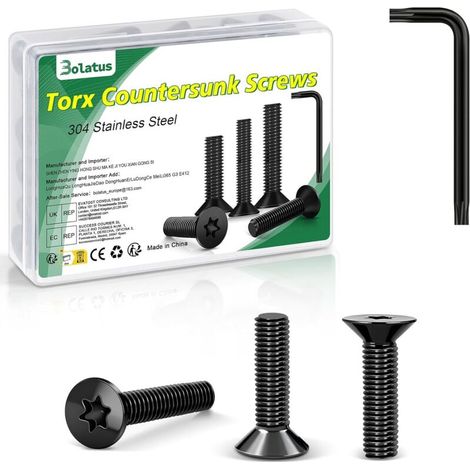 Vis à tête fraisée M3×8 mm – Acier inoxydable 304 noir, lot de 50 pièces, clé Torx incluse, norme ISO 14581
