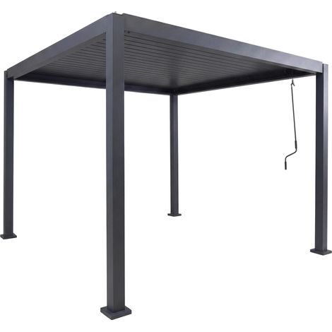 [NEUWERTIG] Pergola HHG-512, Terrassenüberdachung Gartenpavillon Lamellen-Pavillon, 10cm-Aluminium-Gestell 3x3m anthrazit