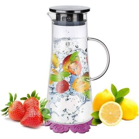 carafe en verre, verre borosilicate et acier inoxydable couvercle et pichet,cruche à eau,résistant à la chaleur 1500 ml LBQ80-Ywey (1/4)